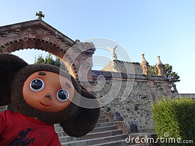 Trips through Spain with Cheburashka Editorial Stock Photo